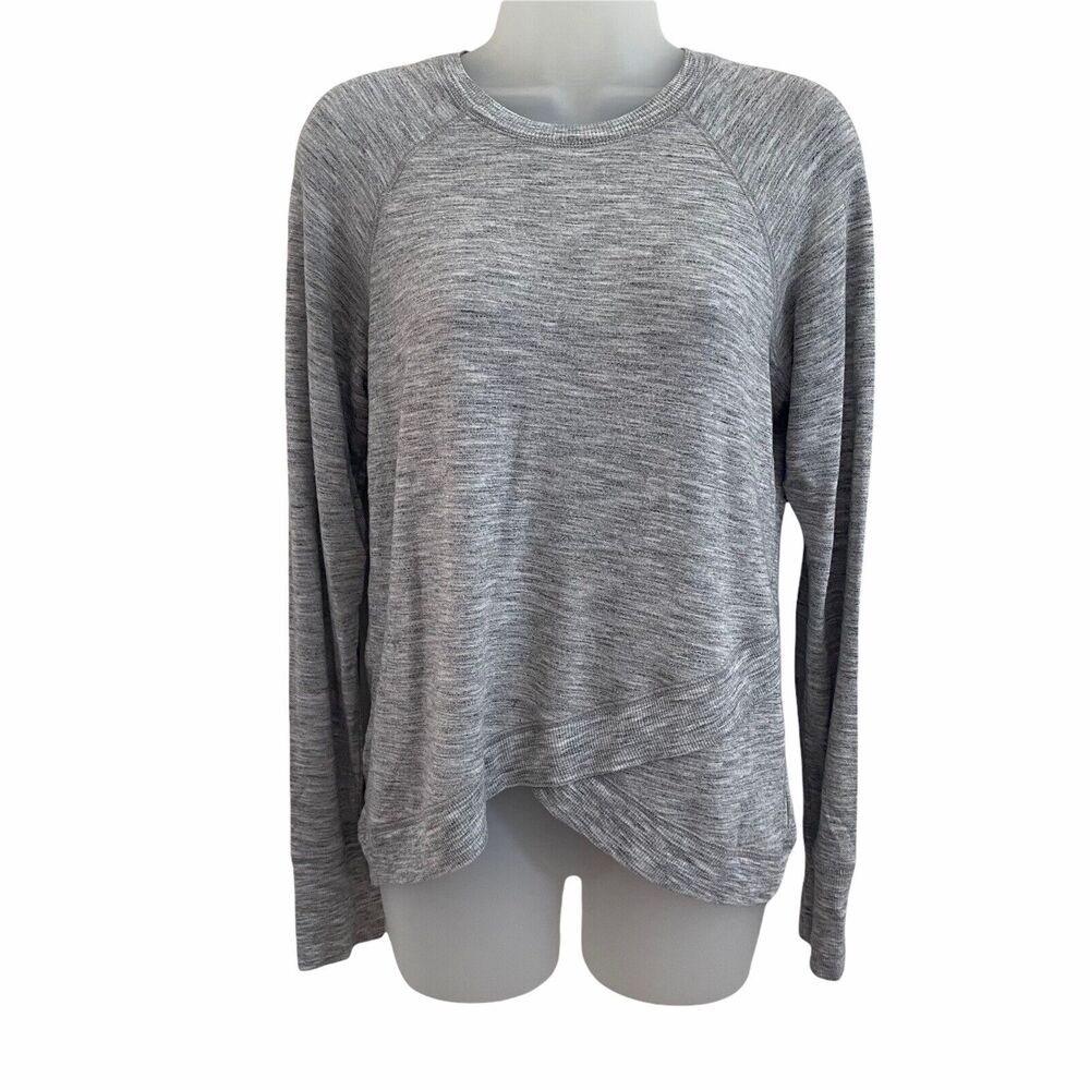 Athleta XS Sweater Criss Cross Sweatshirt Light Marled Gray 489051 FLAW